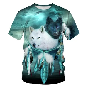 2021 new fox and wolf 3d printing men and women t shirt soft material shirt casual loose t shirt sports mens streetwear free global shipping