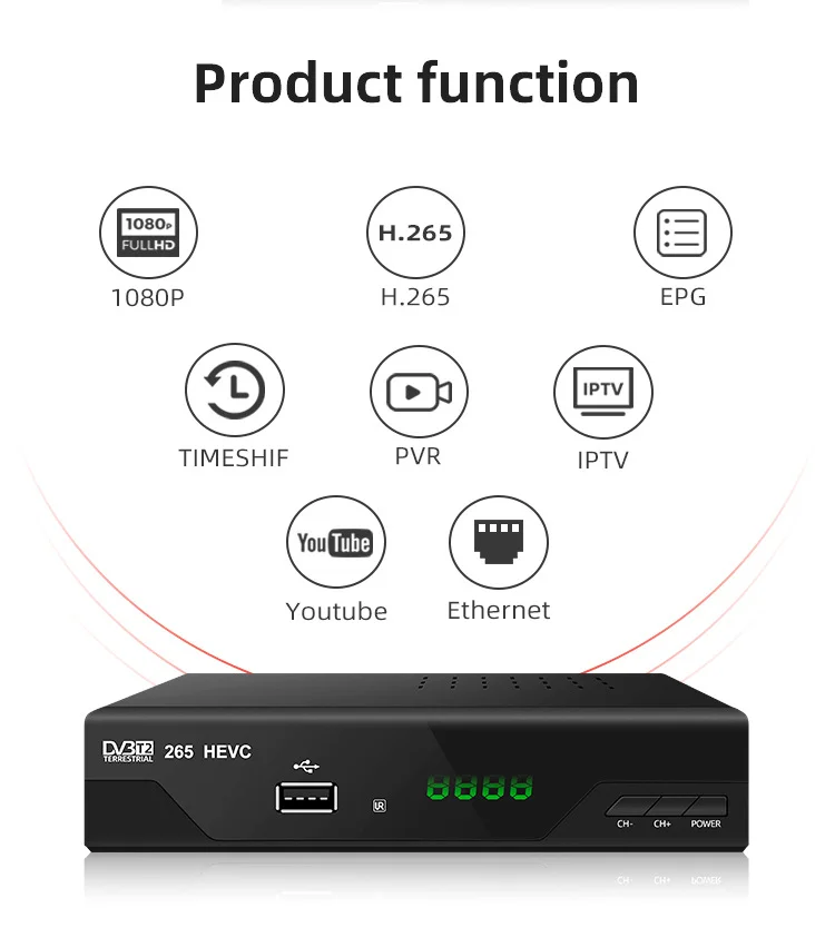 Digital Terrestrial TV Receiver DVB T2 Fully HD 1080P H.265 Tuner Receptor DVB-T Built-in RJ45 Lan Fast Shipping 2/3Day | Электроника