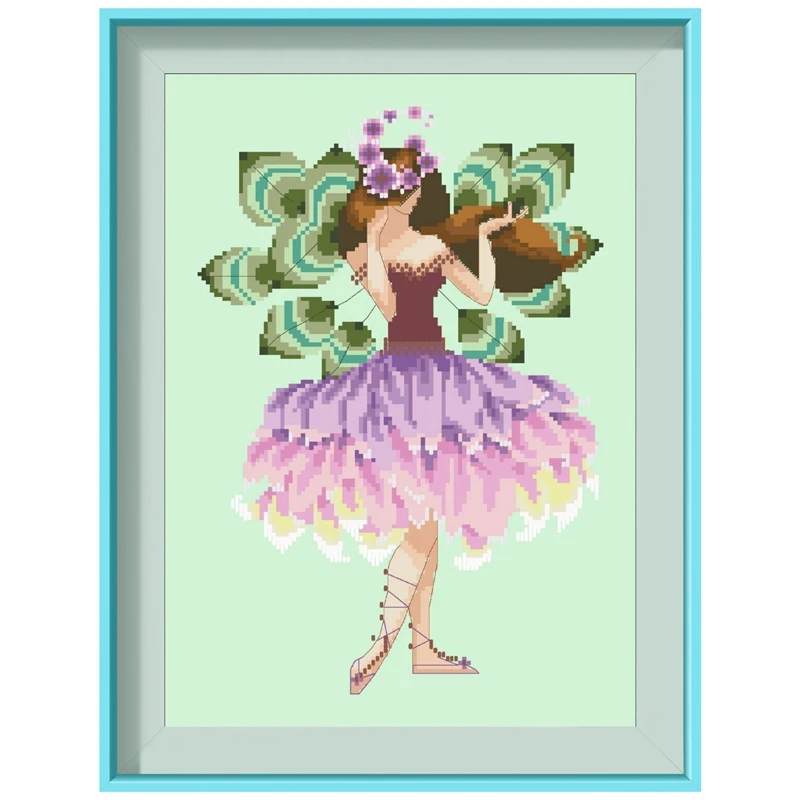 

White clover fairy cross stitch kit aida fabric 18ct 14ct 11ct light green canvas cotton thread beads embroidery craft set