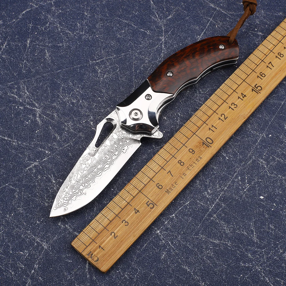 

Damascus Steel Snake-Shaped Wooden Handle Folding Portable Hunting Outdoor Camping Survival rescue EDC Tool Knife