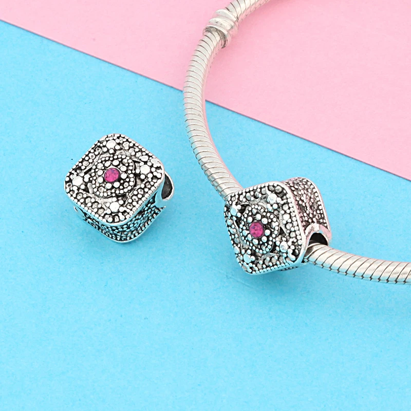 Leabyl серебряный цвет квадратные ювелирные изделия бусины Подходит для браслета