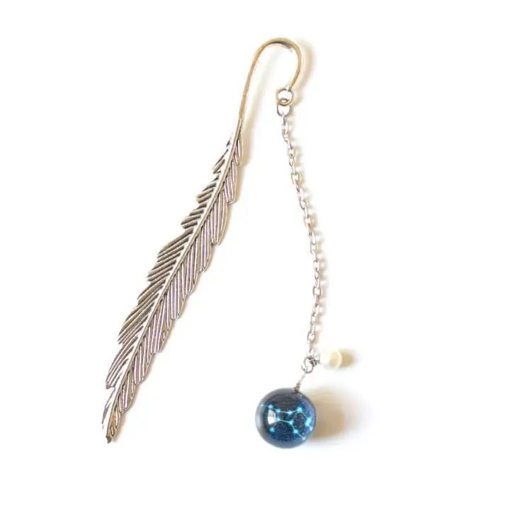 

1 Pcs Cute Noctilucent 12 Constellations Glass Pendant Bookmarks Metal Book Marker Stationery School Office Escolar Papelaria