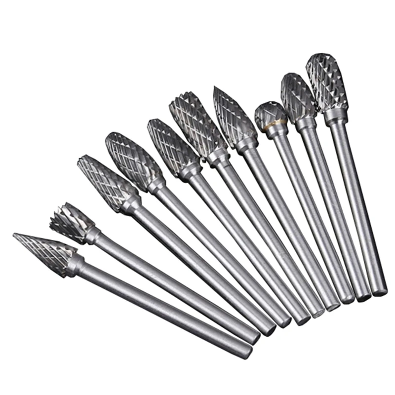 

Набор карбидных роторных заусенцев с двойной резьбой-10 шт. хвостовик 1/8 дюймов, длина головки 1/4 дюйма Вольфрамовая сталь для деревообработк...