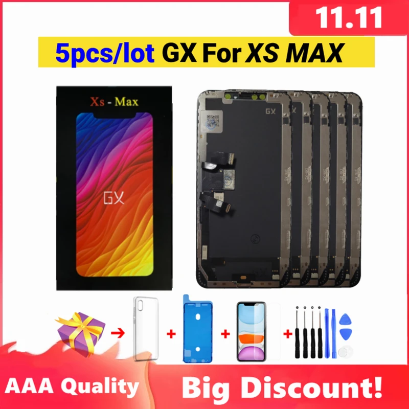 Pantalla OLED AAA +++ GX para iPhone XS MAX, montaje de repuesto, digitalizador t&aacute;ctil, reparaci&oacute;n, Regalos gratis, 5 uds.-0