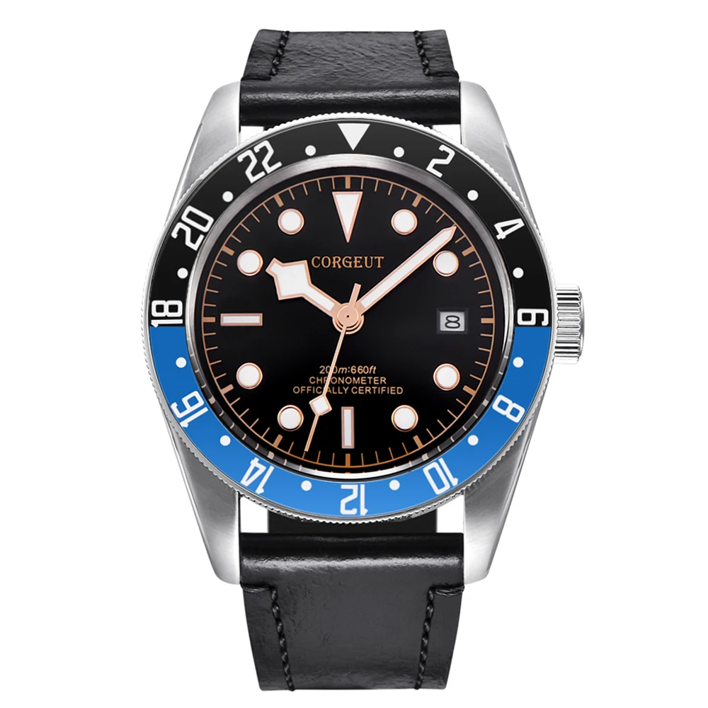 

Corgeut 41MM Mens luxury sport Sapphire Glass Sterile Gold Dial PVD Mechanical watch Miyota Automatic Movement Black Blue bezel
