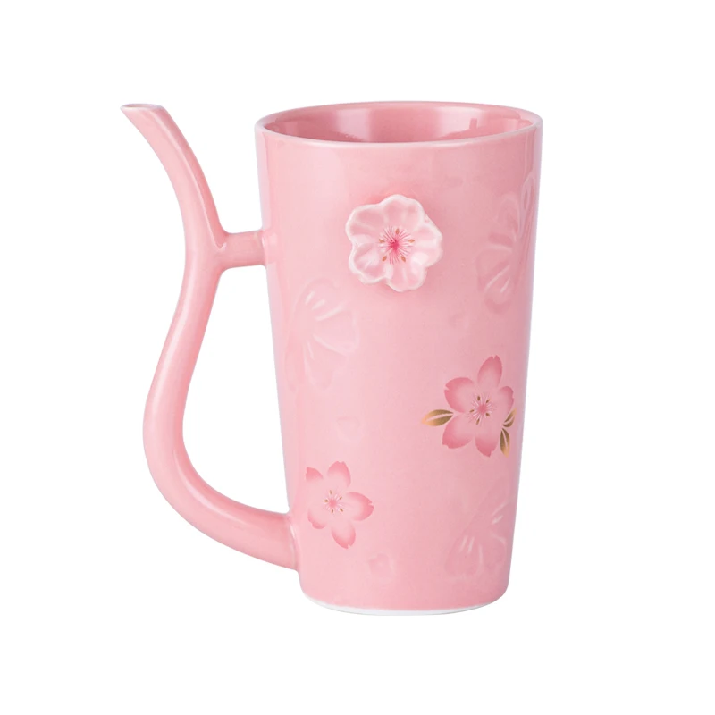 

creative cherry blossom ceramic coffee mug with lid spoon couple coffee cup water mugs straw handle design cute water cup