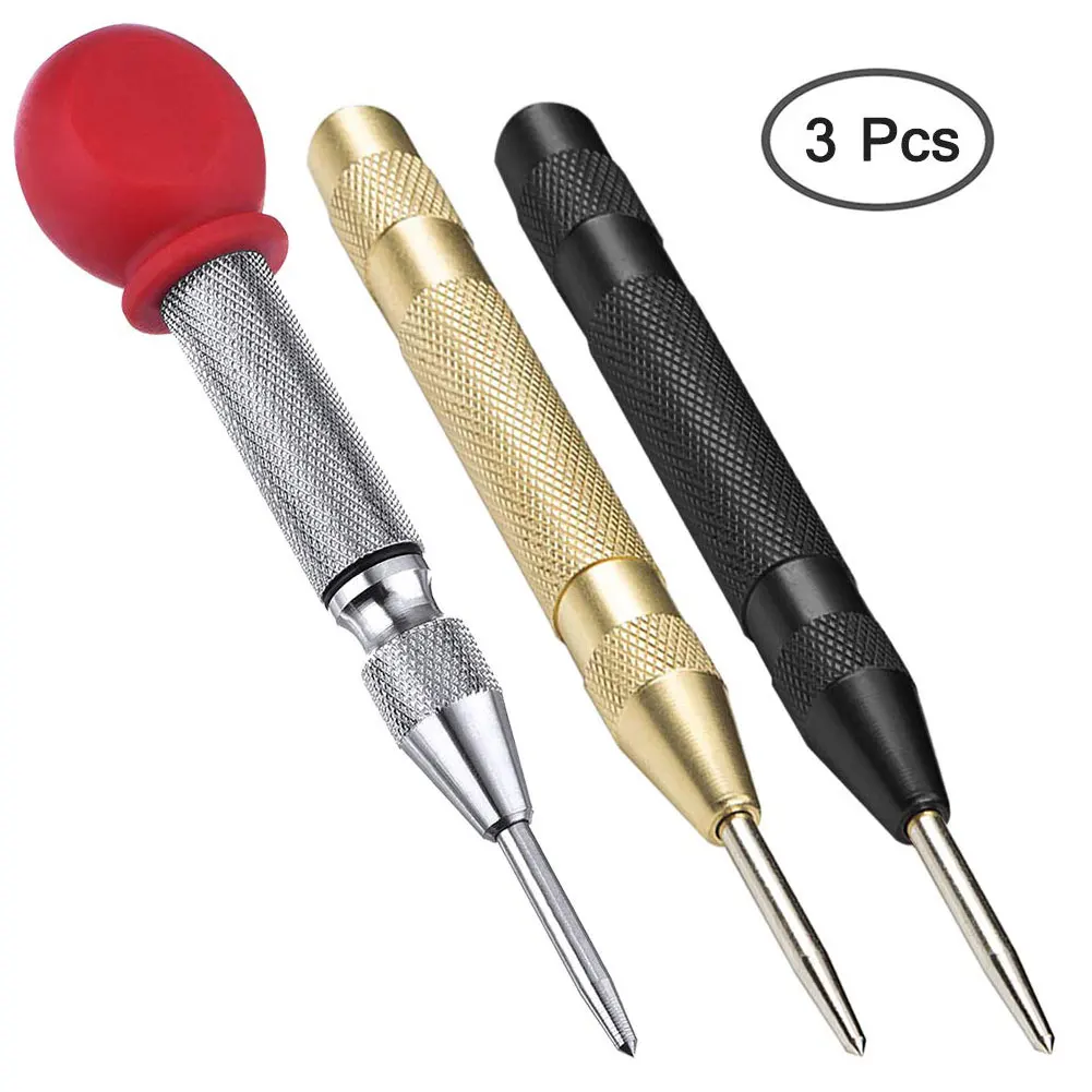 

3pcs Automatic Center Pin Punch Set Spring Loaded Marking Starting Holes Tool Wood Press Dent Marker Woodwork Tool Drill Bit
