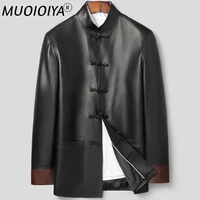 muoioyia mens genuine leather jacket chinese style real sheepskin leather jackets male black casual leather coats blouson homme