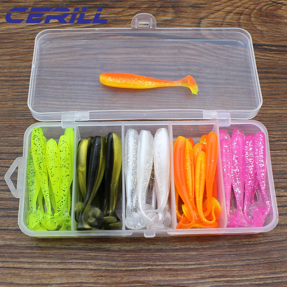 

Cerill 50 шт. 55 мм Shad Мягкая приманка червяк T Tail Jig Wobblers мини-приманка для рыбалки набор снастей для окуня щуки искусственная силиконовая плавающая приманка