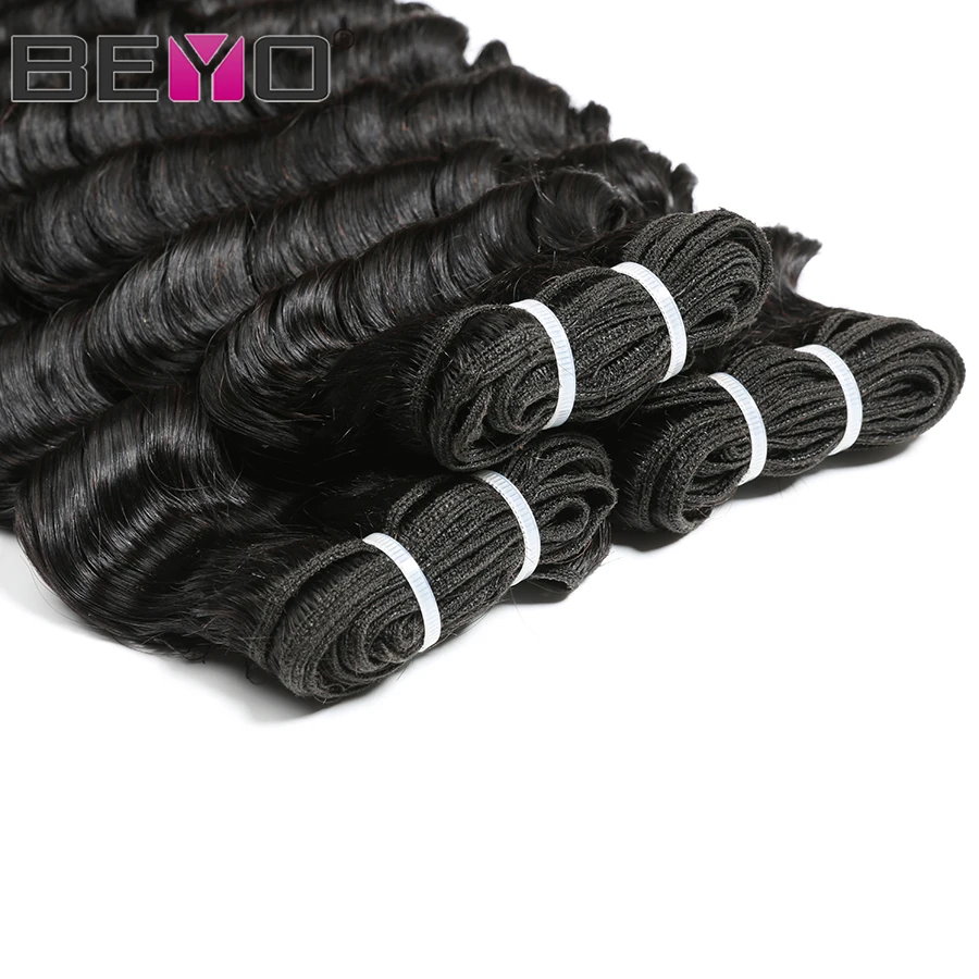 

Deep Wave Bundles Brazilian Hair Weave Bundles Human Hair 4 Or 3 Bundle Deals Non Remy Hair Extension #2/#4/Natural Color Beyo