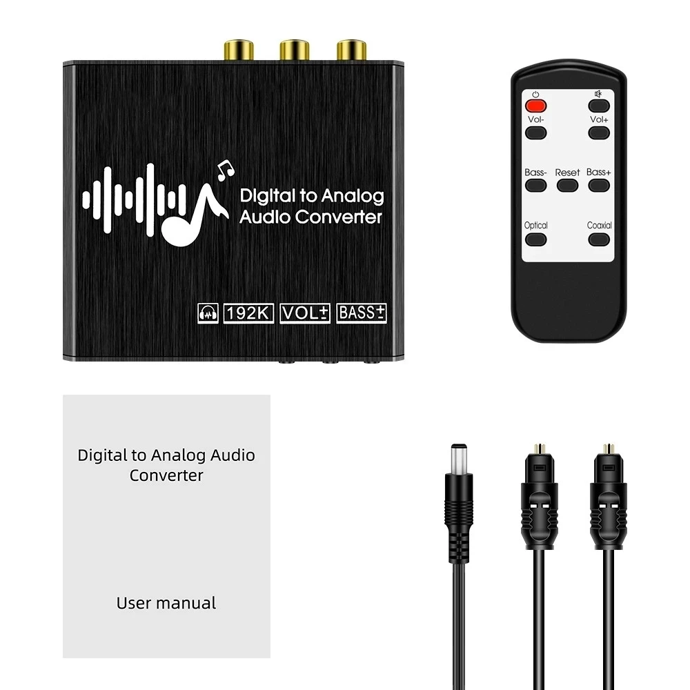 

Digital to Analog Audio Converter Audiostereo sound 192KHz stereo sound 3.5mm headphone jack DAC Converter Opticals Cable Remote