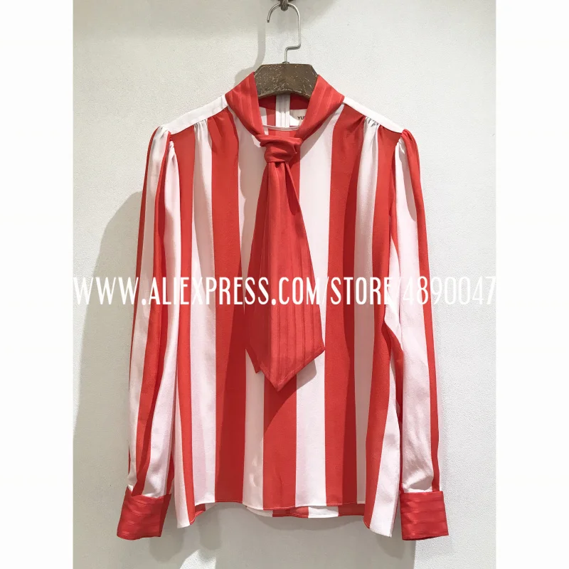 

Floating tie thick silk stripes shirt high quality women's 2021 spring and summer fashion Tongle elegant Long sleeve shirt