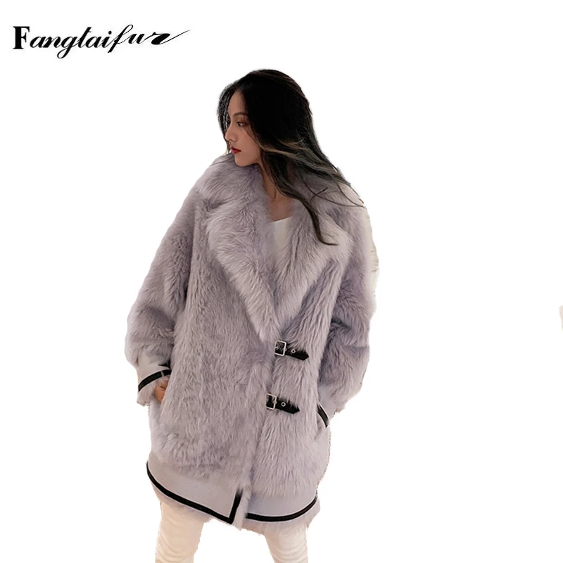 Импортное шерстяное пальто Ftangaiur с отложным воротником длинные рукава мягкое