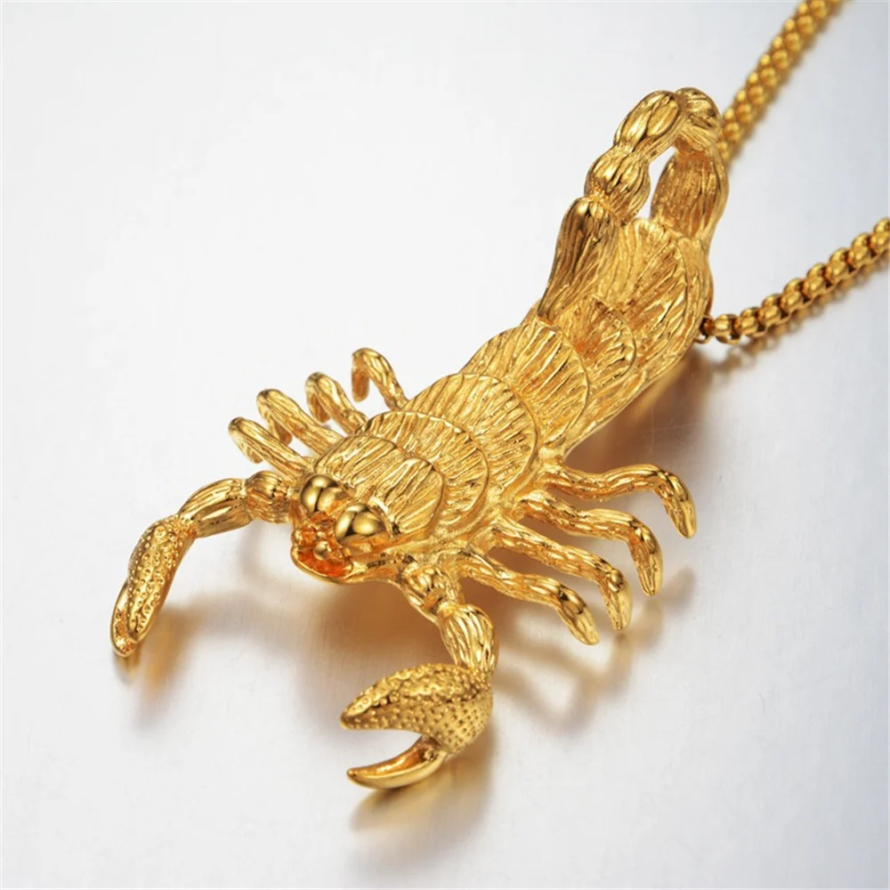 Купи Punk Scorpio Scorpion Pendant Necklaces Male Gold Color Stainless Steel Statement Animal Necklace For Men Jewelry Gift за 620 рублей в магазине AliExpress