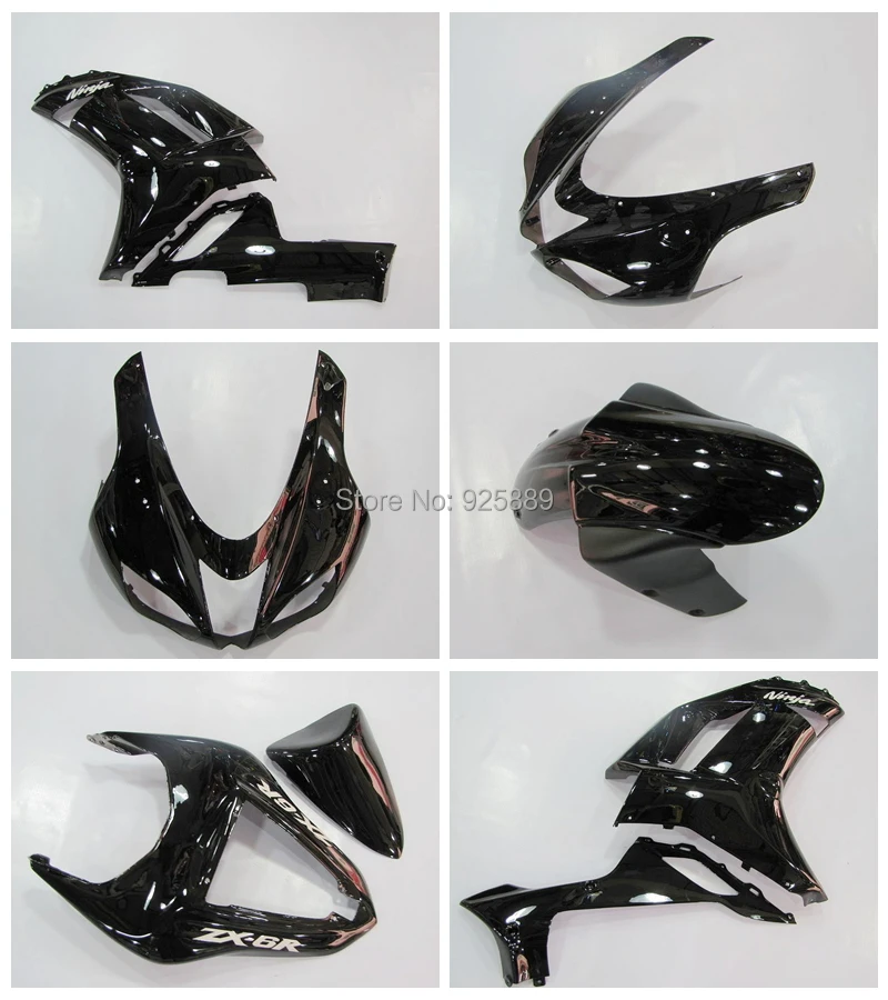 

100%NEW+ All Black Fairing Kit FOR KAWASAKI NINJA ZX 6R 636 07 08 ZX-6R 07-08 ZX6R 2007 2008 ZX 6R 07 08 Fairings Sx33l