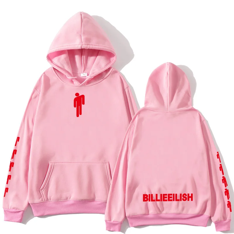 Pink Новая популярная толстовка с капюшоном Billie Eilish Mannen Zwarte Katoenen, толстовка с капюшоном Paar Billie Eilish, теплая толстовка с капюшоном для дома/manne - Цвет: Pink
