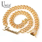 Ожерелье Uwin с именем на заказ, из нержавеющей стали с буквами 13 мм, кубинская цепь с кубинским цирконием, хороший подарок сделай сам в стиле хип-хоп