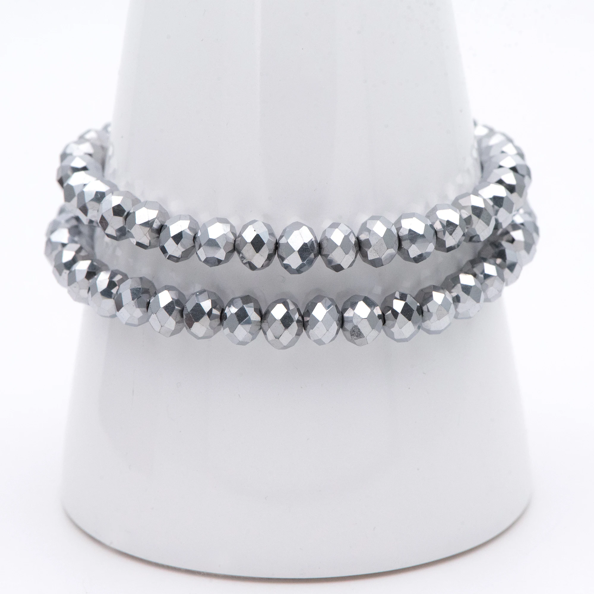 

70pcs Silver Faceted Rondelle Glass Crystal Beads 6x8mm- (BZ08-63)