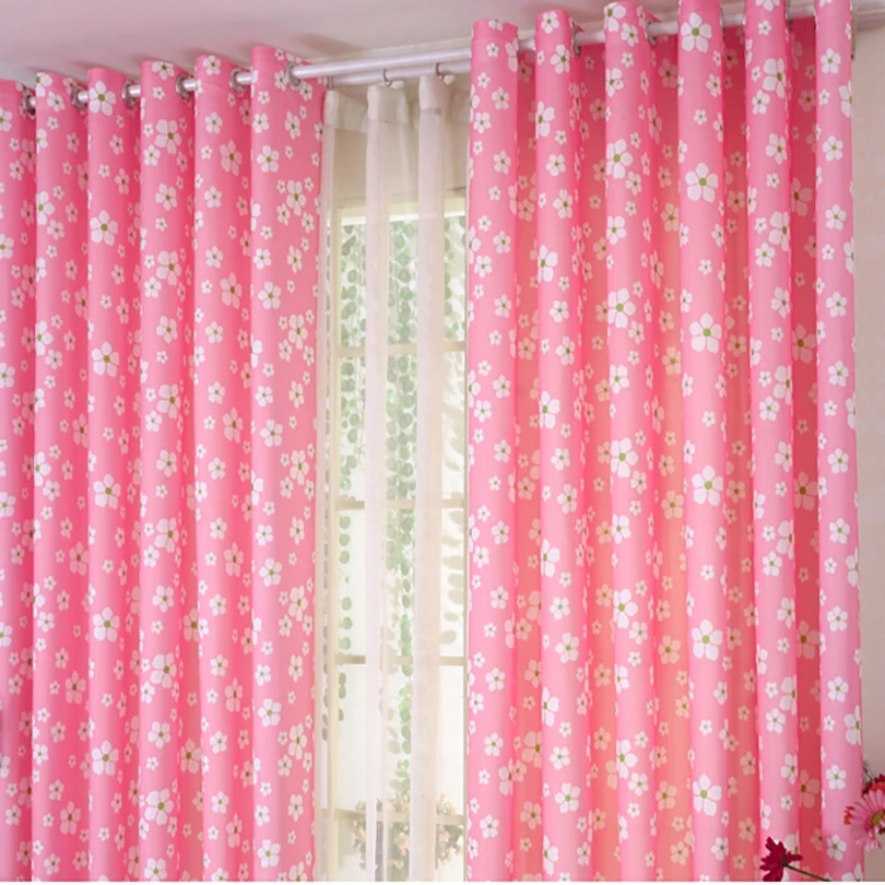 

Modern Scenery Pink Flowers Gradient Blackout Curtains for Living Room Girl Bedroom Short Curtain Small Windows Treatment