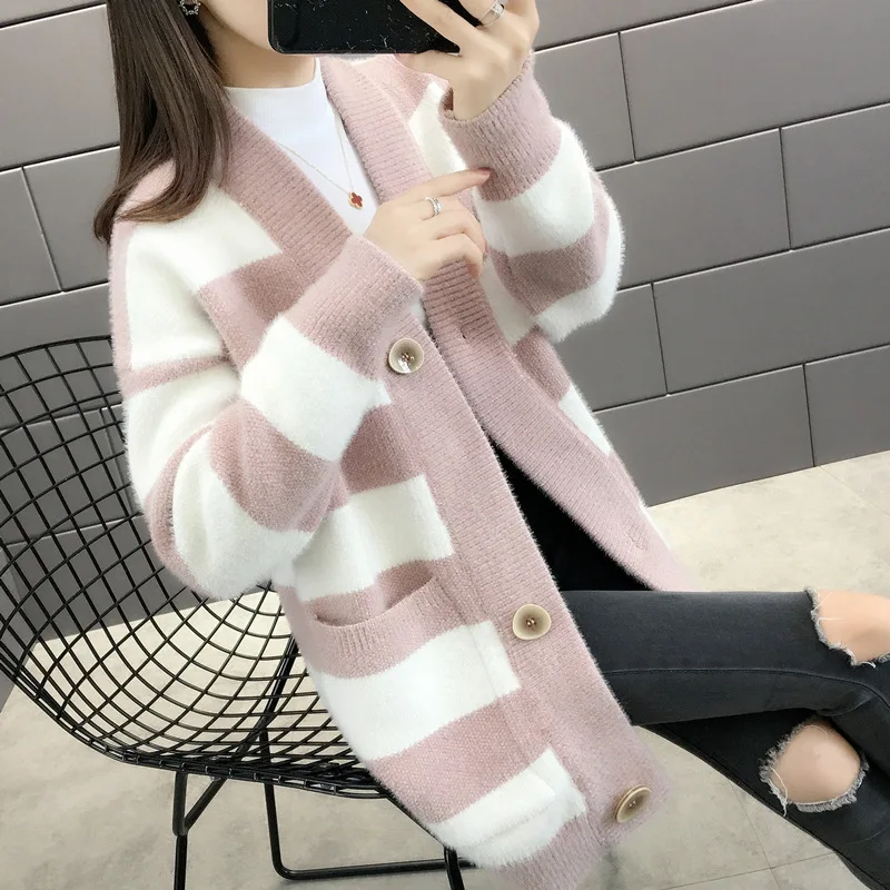 

Cardigans Women 2021 New Autumn and winter jacket loose literary V-neck long-sleeved embroidery women's knitted cardigan sweater
