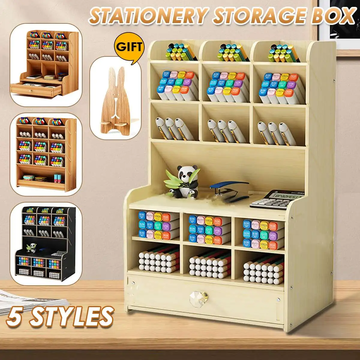 

Wooden Desk Organizer Pen Holder Office School Stationery Organizer Pencil Cases Desk Accessories 8 Styles Pen Storage Rack