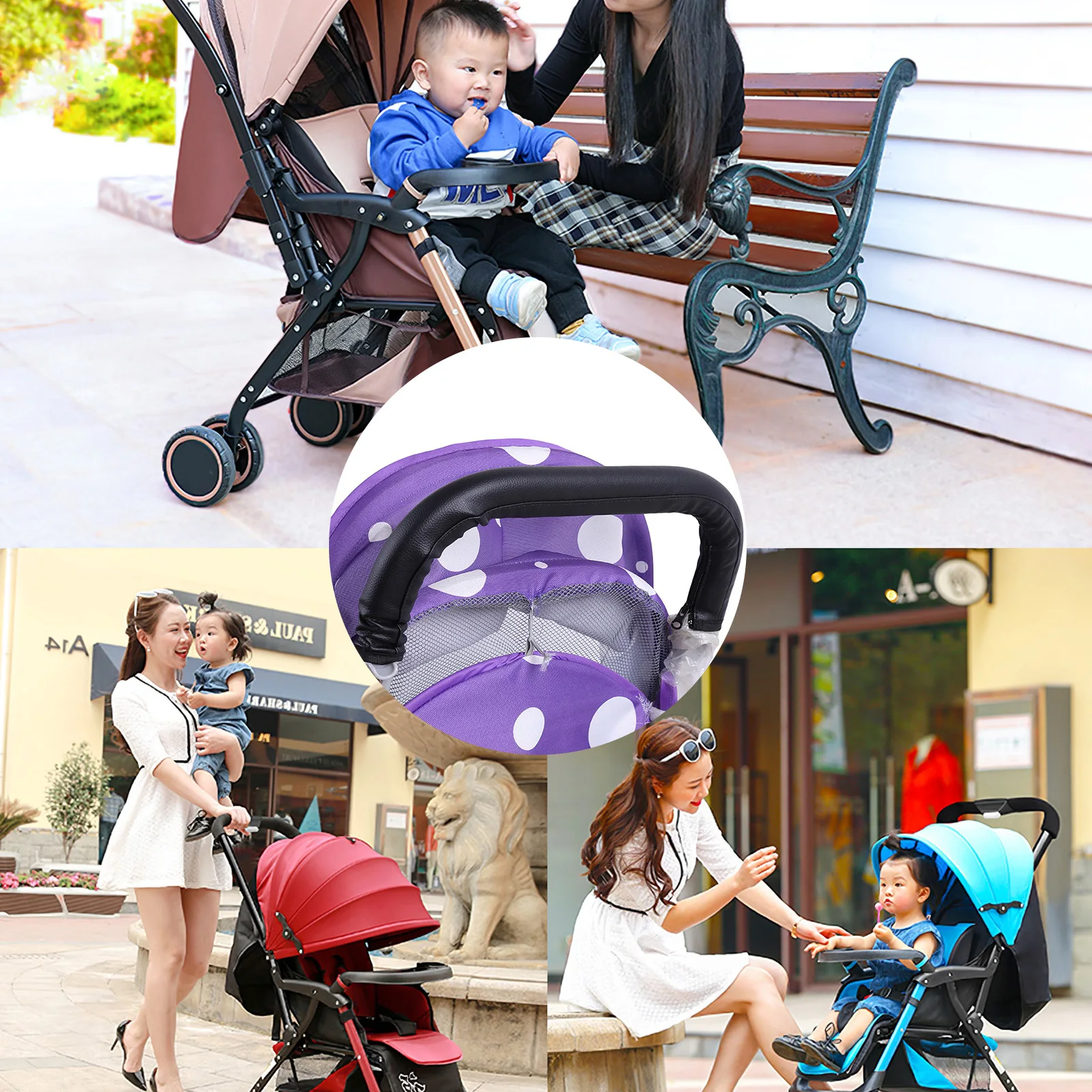 

Pram Stroller Pushchair Handle Armrest Protective Cover Case Black Removable Washable Soft Stroller Handle Cover PU Leather