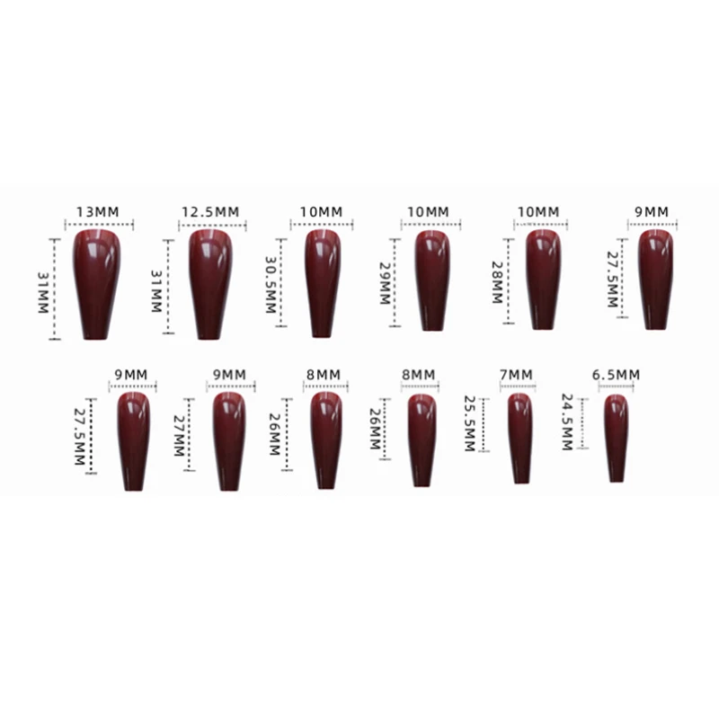 

24pcs Wine Red Nail Patch Square Head Glue Type Removable Long Paragraph Fashion Manicure Save Time False Nails Patch -VL16