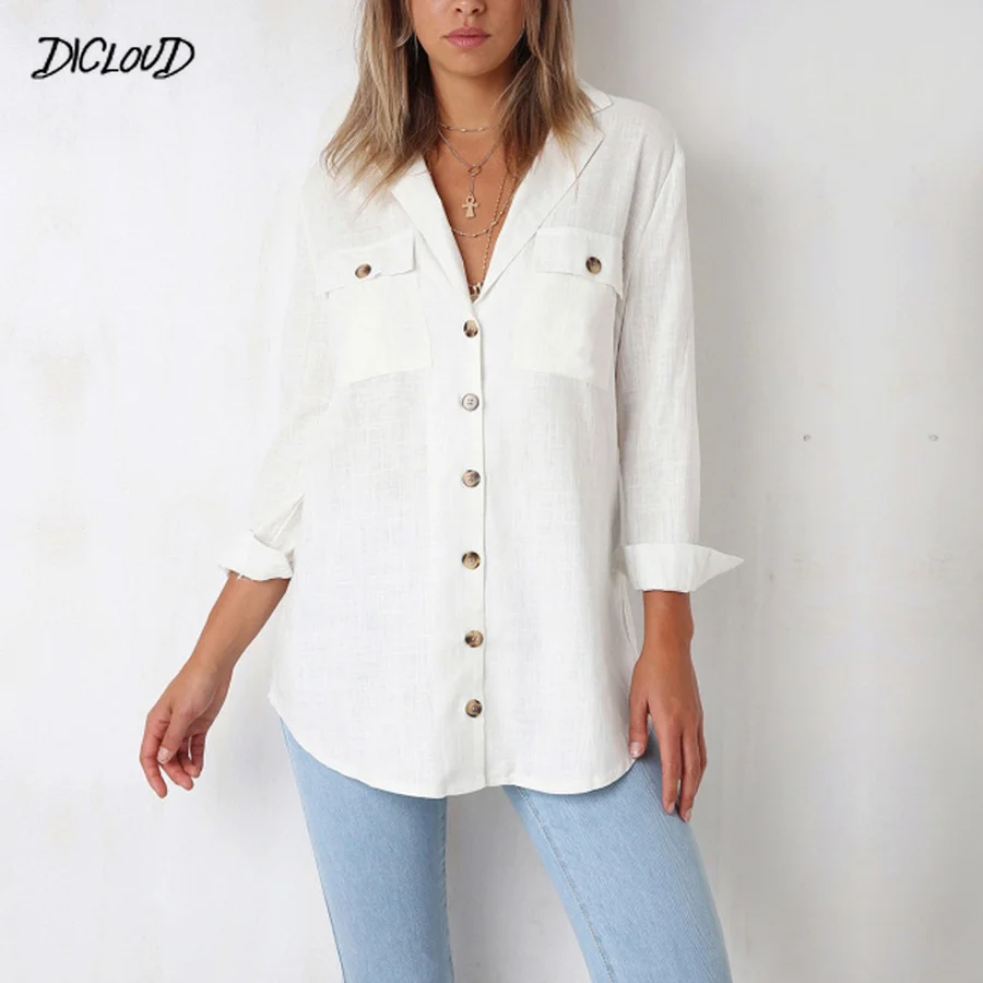 Модная простая блузка женская тонкая на кнопках с v образным вырезом черная белая