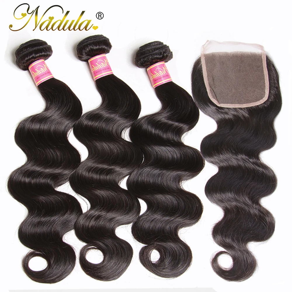 Nadula Hair 7A, перуанские волосы, пряди с закрытием, 4*4, швейцарское кружево, с объемной волной, человеческие волосы, волнистые волосы remy, натуральный цвет
