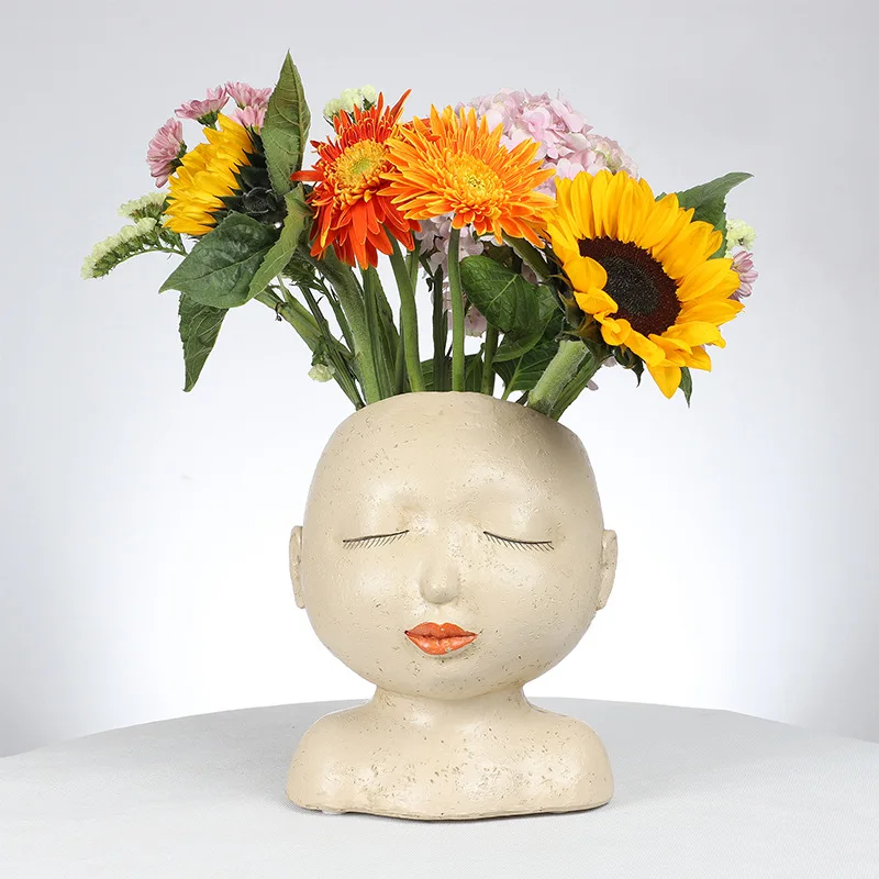 Nordic INS Style Resin Vase Meditation Girl Head Sculpture Flower Arrangement Home Decoration Crafts Ornaments Ceramic