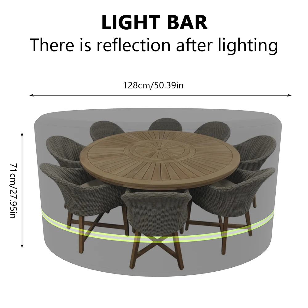 

Outdoor Garden Furniture Cover with Reflective Strip Round Table Chair Waterproof Sofa Protection Patio Rain Dustproof Covers