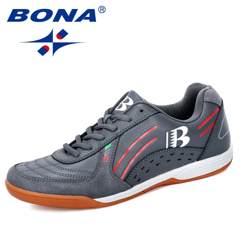 Dark grey red BONA новые дизайнерские мужские футбольные туфли спортивный для футбола кожаные тренировочные футбольные кроссовки мужские беговые треккинговые кроссовки - Цвет: Dark grey red