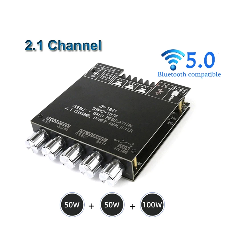 

2*50W+100W TPA3116D2 Power Subwoofer Amplifier Board Bluetooth-compatible 2.1 Channel Class D Theater Audio Stereo Equalizer Amp