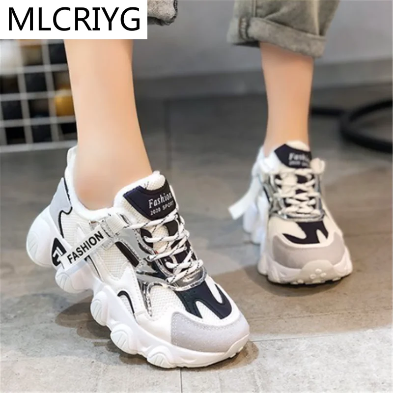 

2021 Women's Chunky Sneakers Fashion Lace Up Platform Vulcanize Shoes Comfortable Light Casual Shoes for Women Zapatos De Mujer
