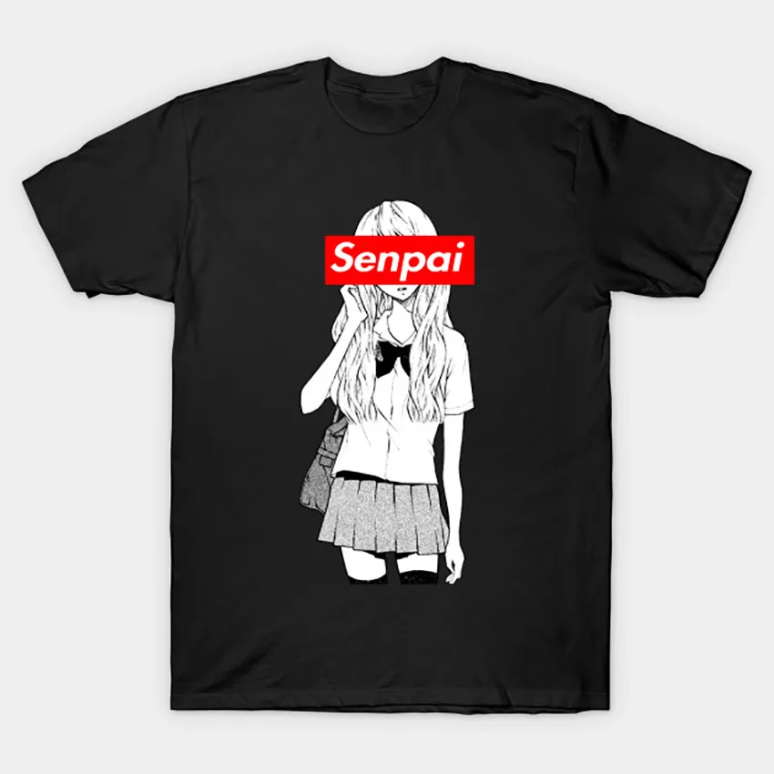 Футболка senpai аниме футболка box logo kawaii pastel grunge tumblr милая эстетика|Мужские футболки|