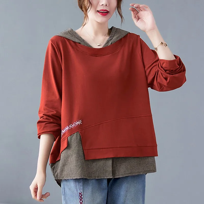 

Women Casual Hoodies Sweatshirts New Arrival 2021 Autumn Korean Style Patchwork Color Loose Female Long Sleeve Pullovers B1368