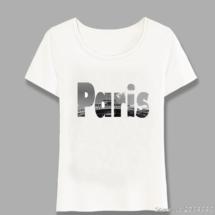 Винтаж моды в Париже Принт для девочек Футболка женская летняя футболка с
