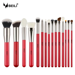 Кисти для макияжа BEILI, 15 шт., с красной ручкой