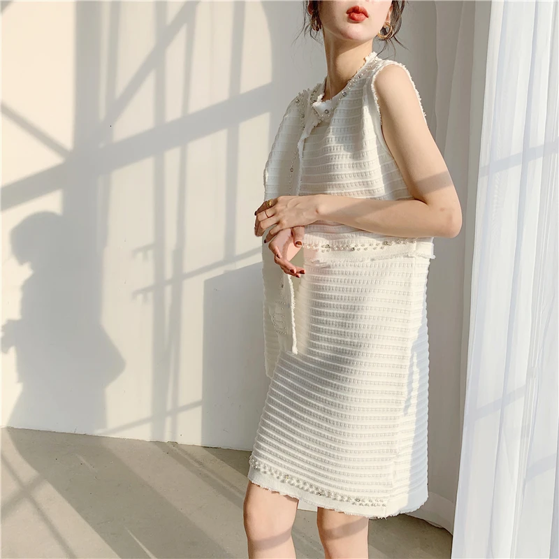 TWOTWINSTYLE лоскутный жемчужный Женский комплект из двух предметов Кардиган с