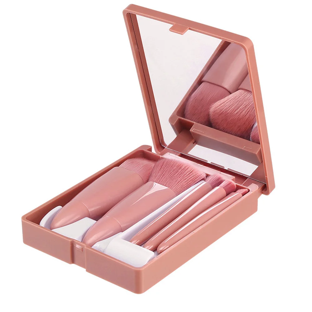 

5pcs Cosmetics Brush Kit Portable Beauty Brush Powder Blush Brush With Mirror