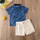 Летняя одежда для маленьких мальчиков футболка с принтом листьев для малышей Топы + короткие штаны комплекты из 2 предметов для детей от 1 года до 6 лет