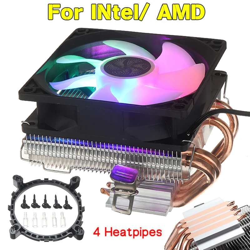 

Mayitr 1pc High Quality CPU Radiator Super Quiet RGB LED Computer Case Fan Cooler Heatsink For Intel LGA 1155 1366 AMD