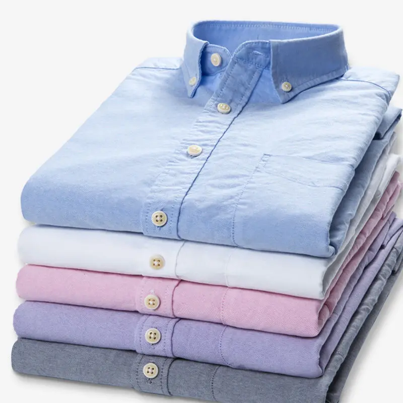 

100% cotton long-sleeved shirt men's spring/autumn Oxford spinning casual shirt middle-aged youth top loose large size