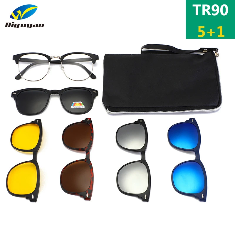 TR90 Clip On Sunglasses men Magnetic clip Sunglasses women Magnet Clip Optical Prescription Myopia glasses Frame with 5 lens