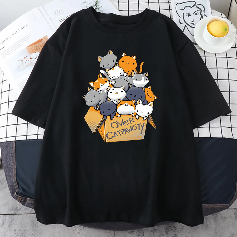 

Viele Katzen Versammelt In Die Karton Gedruckt Weibliche T-shirt Casual Style T Shirts Casual Marke Tops Mode frauen T-Shirt