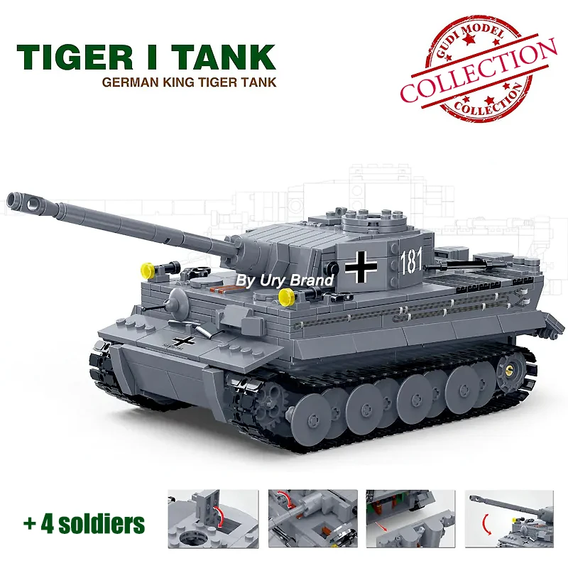 Gudi 6104 немецкие танки Кинг Тигр Армия с солдатами куклы Военная серия Обучающие DIY