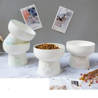 pet bowl cat ceramics cute cervical health protective bowl high base water food feeder for puppy kitten pet feeding cat bowl