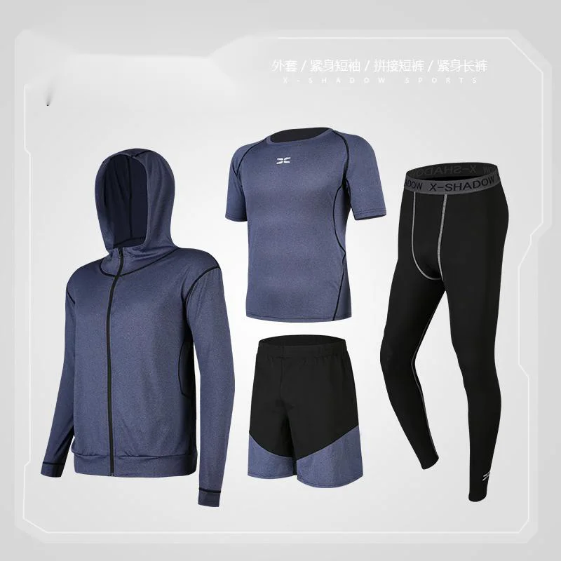 

New spring and summer fitness clothing four-piece fitness sports suit men's outdoor running clothing was thin and quick-drying