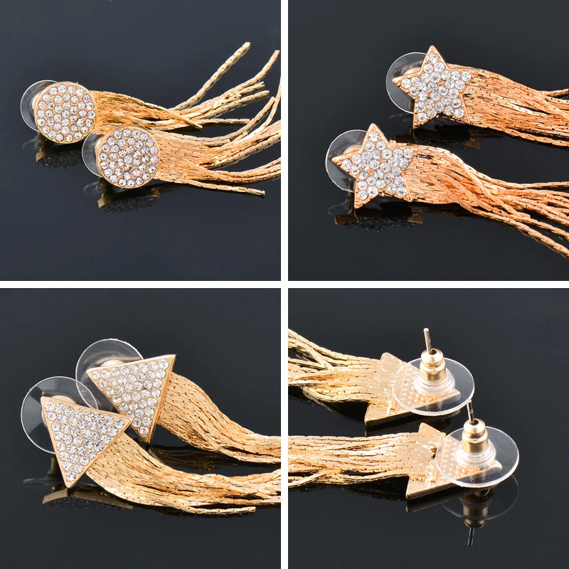 

SINLEERY 2021 New Fashion Crystal Star Tassel Hanging Earrings For Women Party Wedding Jewelry ES102 SSK