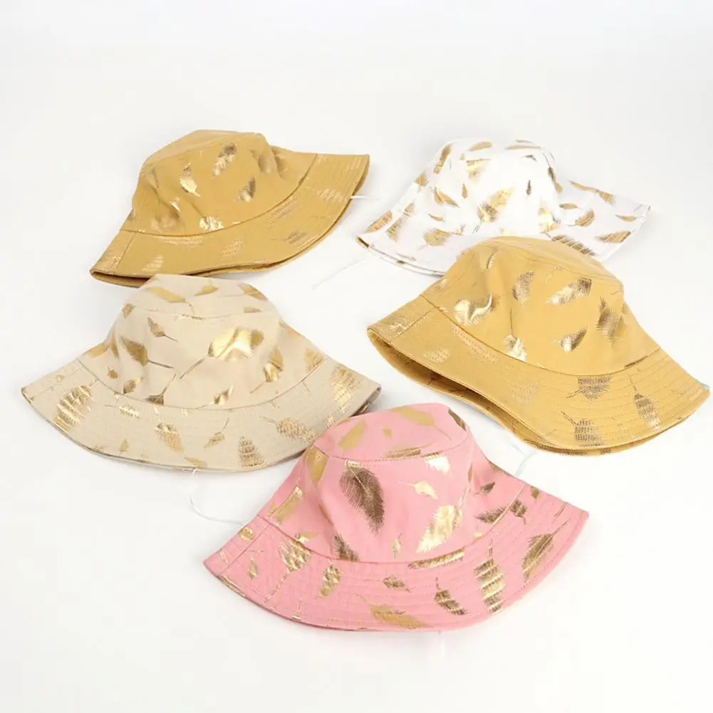 

Women Bucket Cap Feather Print Cozy Fashion Accessories Summer Travel Beach Sun Hat Outdoor Panama Sunscreen Fisherman Hat Caps